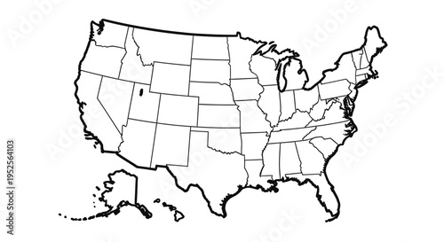 Clear outline map of United States with state boundaries, white background.