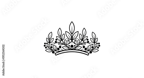 Elegant black crown with intricate leaf and berry details on an isolated white background.