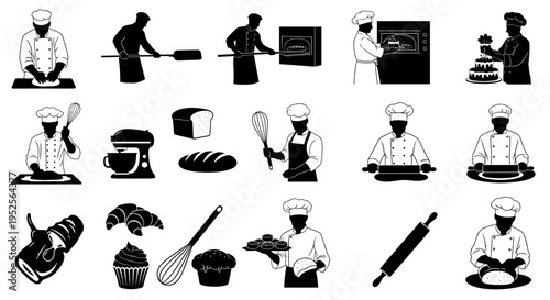 Black and white chef kitchen icons.