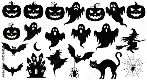 Black Halloween icons and symbols.