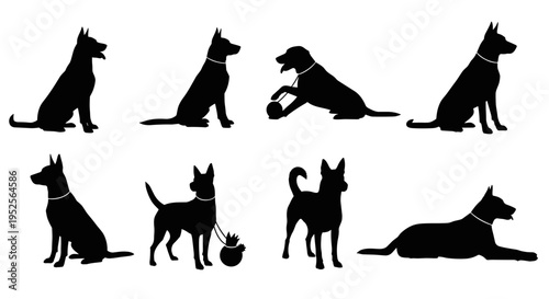 Black silhouette of multiple dogs.