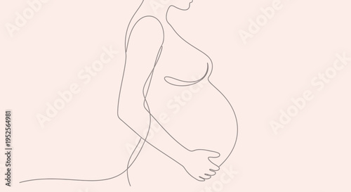 Abstract Line Art of Pregnant Woman's Belly Symbolizing Motherhood on a Soft Pink Background
