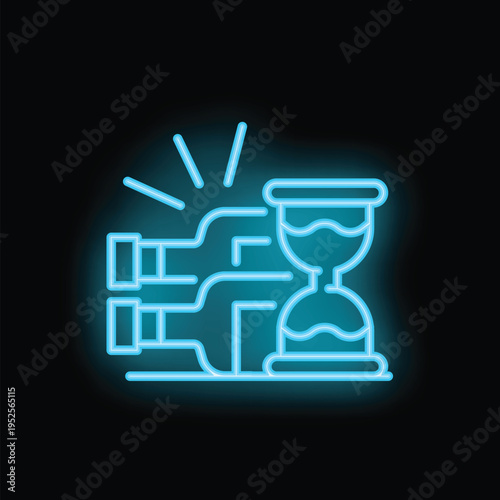 Neon sign icon of wine bottles aging with hourglass showing the passing of time