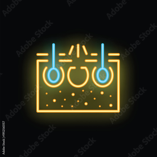 Neon style icon of hair follicles located under the surface of the skin