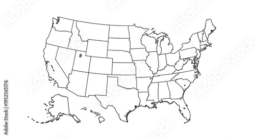 Outline Map of United States with Highlighted State of Nevada on Isolated White Background