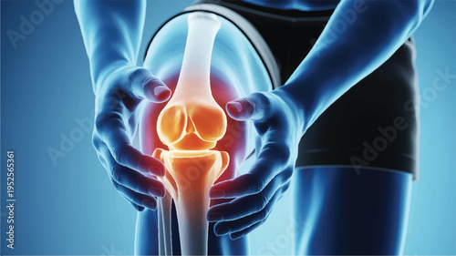 Pain Point: A high-tech medical illustration that vividly depicts the knee joint, highlighted to pinpoint the area of pain, offering a powerful visual representation of discomfort and injury.