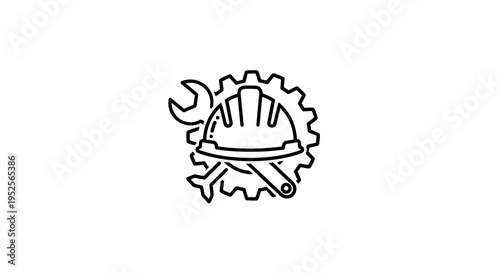 Safety Helmet Wrench and Gear Icon for Maintenance on Isolated White Background