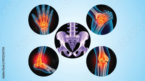 Human Body Joint and Skeletal Anatomy: Visual representation of human body skeleton and joints with vibrant colors.