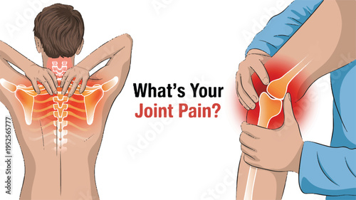 Joint Pain: An illustrative depiction of the human body, highlighting areas of pain and discomfort, such as the back and knee.