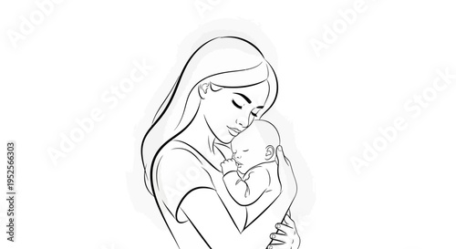 Loving Mother Gently Holding Her Newborn Baby in a Peaceful Embrace, Isolated White Background
