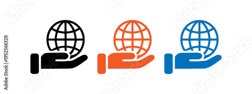 Globes with hands holding up in different colors