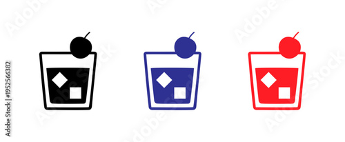 Drink containers with different colored rims and ice cubes