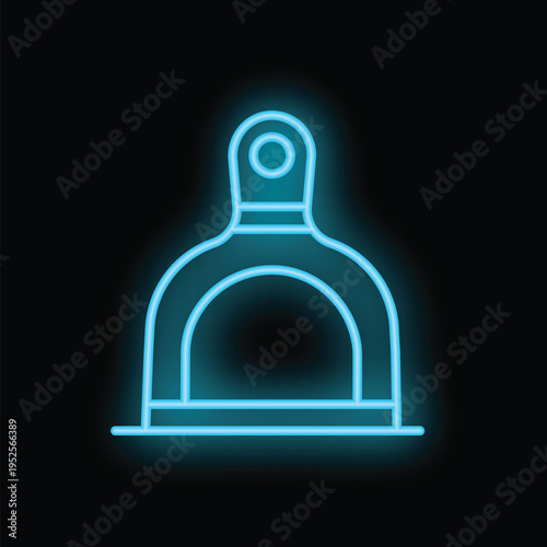 Bright blue neon stirrup glowing on a dark background, perfect for equestrian businesses or websites