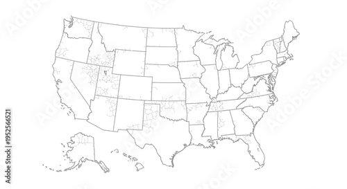 Detailed Outline Map of United States with State and County Borders in Bright Studio