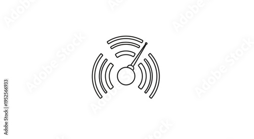 Wifi signal indicator icon with antenna and radiating waves, internet connection symbol on isolated white background