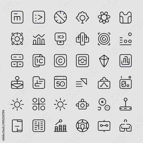 Abstract Icon Set: A comprehensive collection of meticulously crafted abstract icons, each a minimalist masterpiece in its own right. The set conveys a modern sensibility.