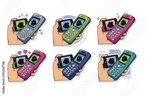 Retro Y2K Selfie Phone with Duck Face Silhouette, Aesthetic Early Millennium Vector Sticker, Digital Media Pop Culture Icon