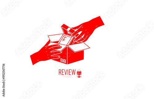 Hand Unboxing Product Package Silhouette, Content Creator Review Vector Sticker, Modern Digital Media Unpacking Icon