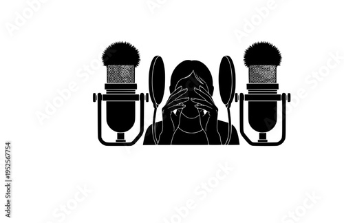 ASMR Artist Touching Microphones Silhouette, Sensory Sensory Trend Vector Sticker, Modern Digital Content Creator Icon