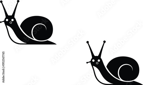 Cute snail silhouettes set, spiral shell garden snail icons, slow mollusk animal illustration, simple wildlife symbol isolated