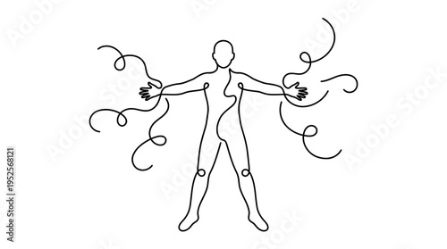 Person with Cut Strings from Hands Continuous Single Line Minimalist Free from Control Line Art Illustration