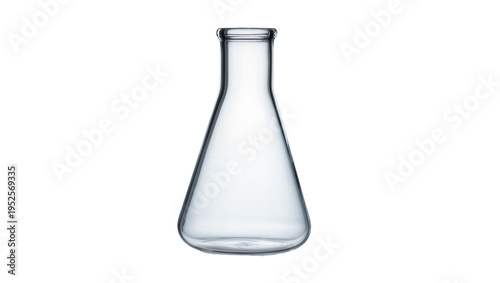 Fotografía Empty clear glass Erlenmeyer flask, a fundamental piece of laboratory equipment,