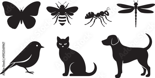 Set of 6 animal icons vector isolated on Transparent Background