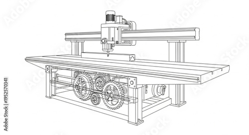 Detailed Line Art of a CNC Milling Machine.