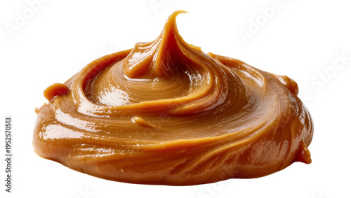 Photos Isolated delicious caramel sauce swirl with a smooth and creamy texture, sweet dessert topping