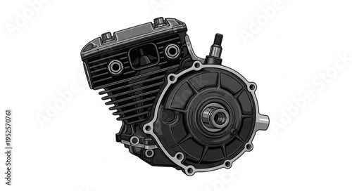 Detailed View of a Motorcycle Engine on White Background.