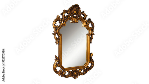 фотографія Isolated elegant gold ornate decorative vintage mirror with intricate carved fra