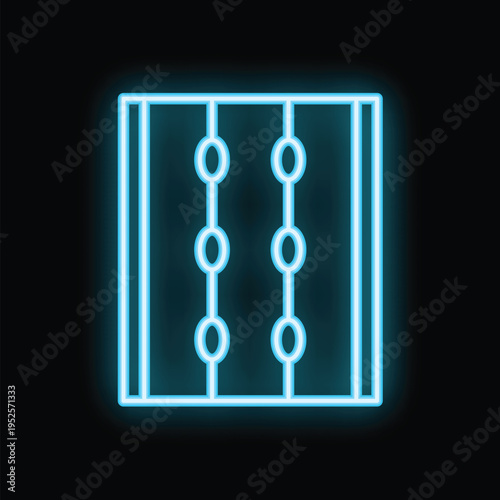 Bright blue neon abacus icon glowing on a black background