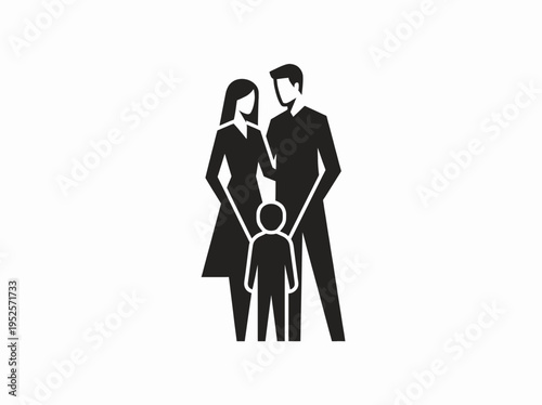 Symbolic illustration of a nuclear family consisting of a father, mother, and child, representing unity and togetherness