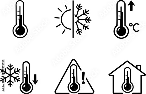 Temperature weather thermometer cold heat line icons. Vector