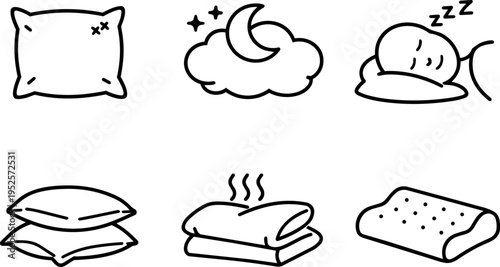 Sleep rest night bedtime comfort line icons