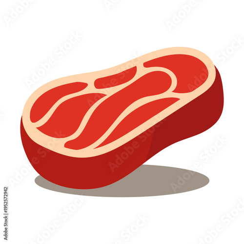 Raw Beef Steak Flat Vector Illustration – Fresh Meat Food Icon Isolated on White Background