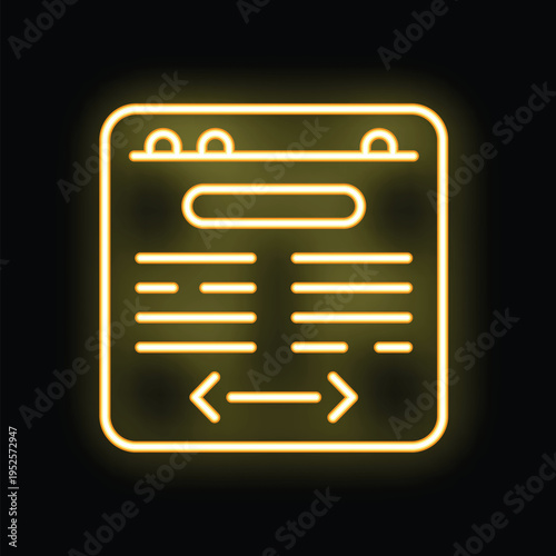 Bright yellow neon glowing electronic signature contract document icon graphic on a black background