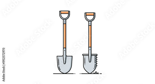 Two different types of metal shovels with wooden handles designed for various gardening tasks and landscaping activities.