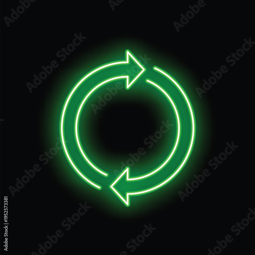 Green neon sign showing a perpetual cycle with two arrows forming a circle