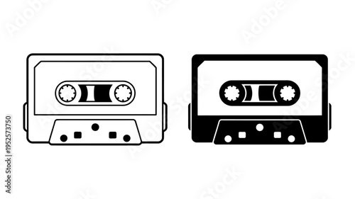 Two cassette tapes in black and white on transparent background