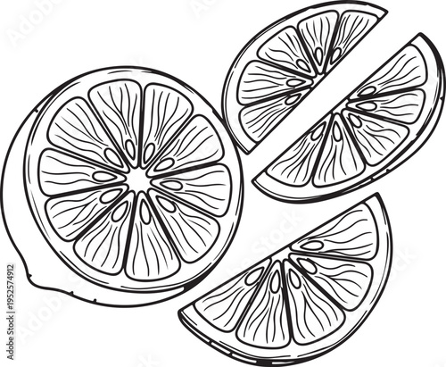 Citrus Fruit Slices Hand Drawn IllustrationLemon Lime Orange Halves and Wedges Stock Art