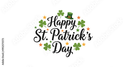Happy St Patrick s Day greeting with shamrocks and hat
