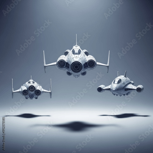 Futuristic Fleet - Three Sleek Spaceships in Formation.