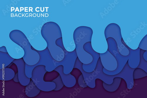 Vibrant blue abstract background with paper cut design elements