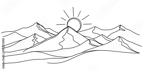 Minimalist, Continuous, Line, Drawing, of, a, Mountain, Sunrise, Landscape, Illustration