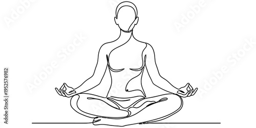Continuous Line Art Yoga Meditation Woman Sitting In Lotus Pose