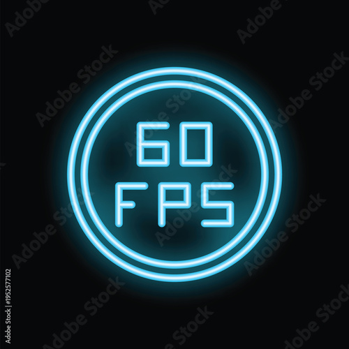 Glowing blue neon sign showing the number 60 and the acronym fps, meaning frames per second, a common unit of measurement for refresh rate in video games