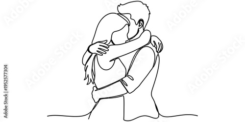 Romantic Couple Hugging Continuous One Line Minimalist Lovers Vector Illustration