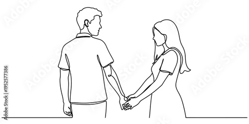 Minimal one line couple holding hands love relationship concept