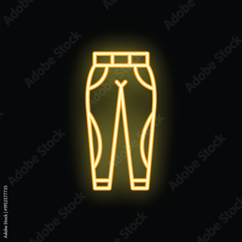 Bright golden neon trousers glowing on a black background, creating a vibrant and stylish image